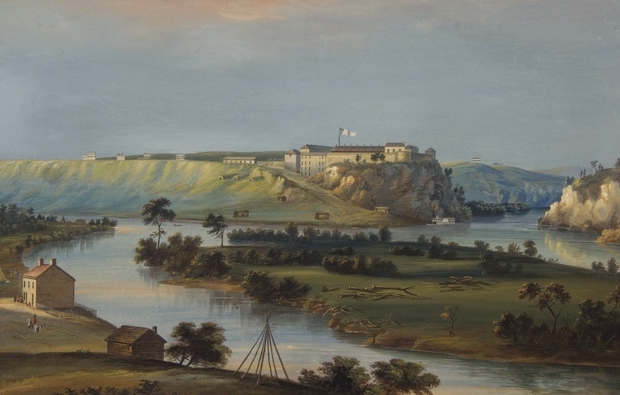 1844 Watercolor of Fort Snelling above Bdote, by John Caspar Wild (Wikimedia Commons)
